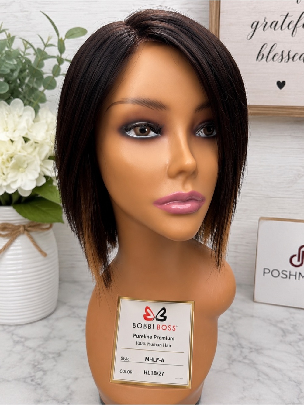NEW Bobbi Boss Pureline Premium 100% Human Hair Lace Front Wig MHLF-A HL1B/27